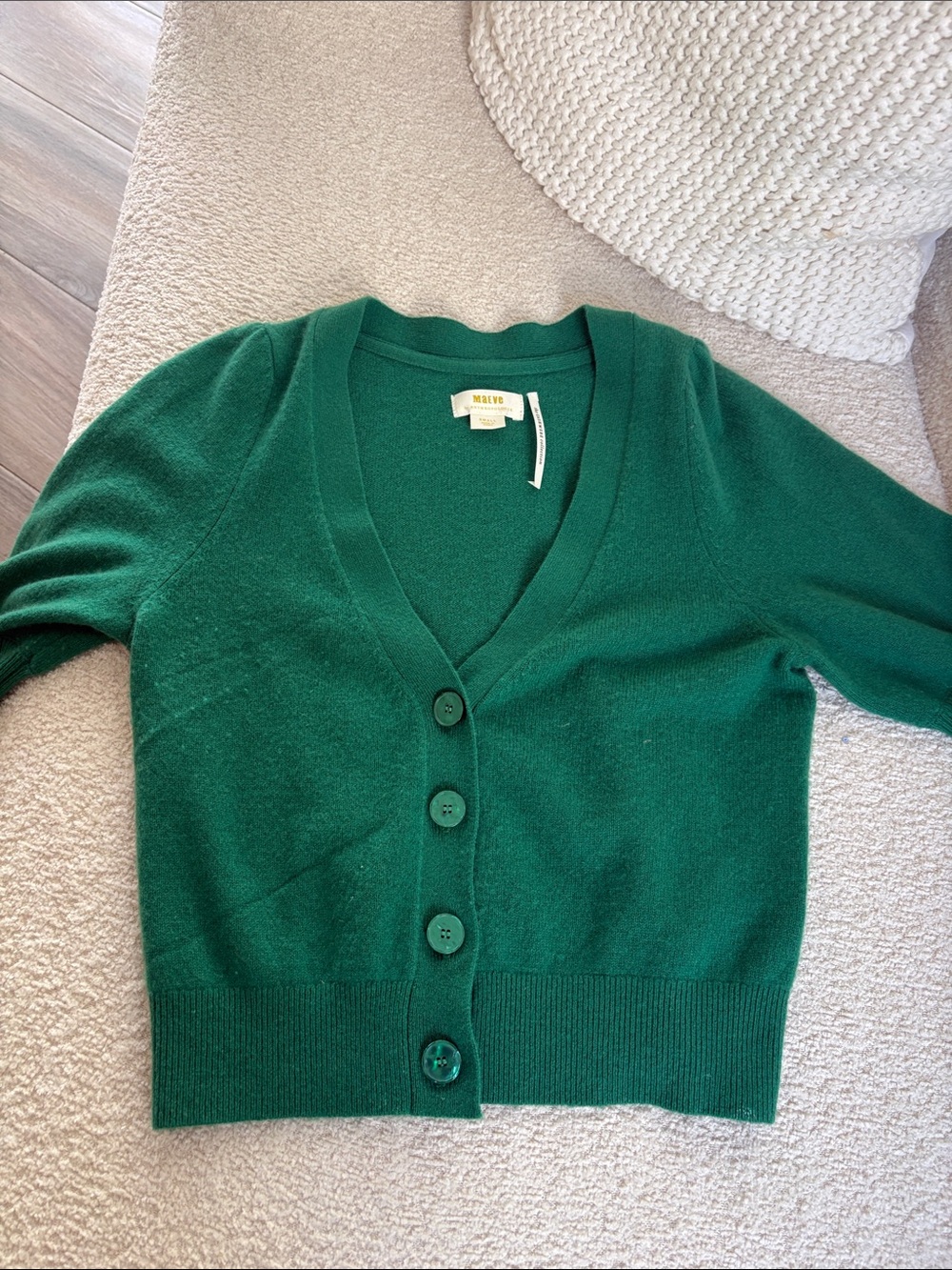 Maeve  Emerald Green V-Neck Button Crop Cardigan